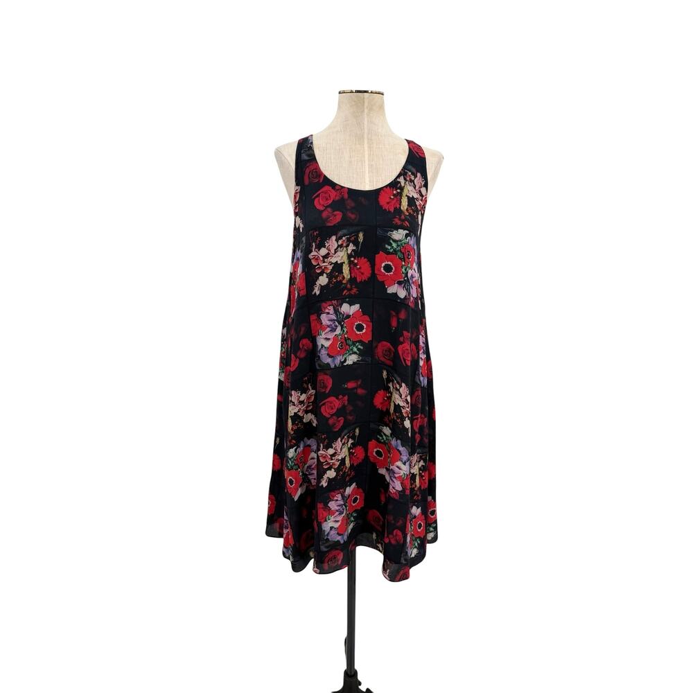 Kenzo Paris Silk Floral Patchwork‎ Sleeveless Shift Dress Button Side Black 36 4